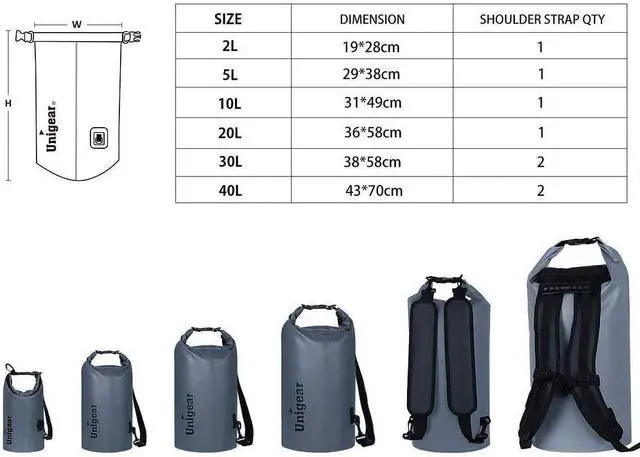 Alt view image 2 of 7 - Unigear Floating Waterproof Dry Bag for Kayaking, 2L/5L/10L/20L/30L/40L | Lightweight Gear Storage, Waterproof Phone Case Included, For Boating, Fishing, Swimming, Camping, Beach And Paddle Boarding