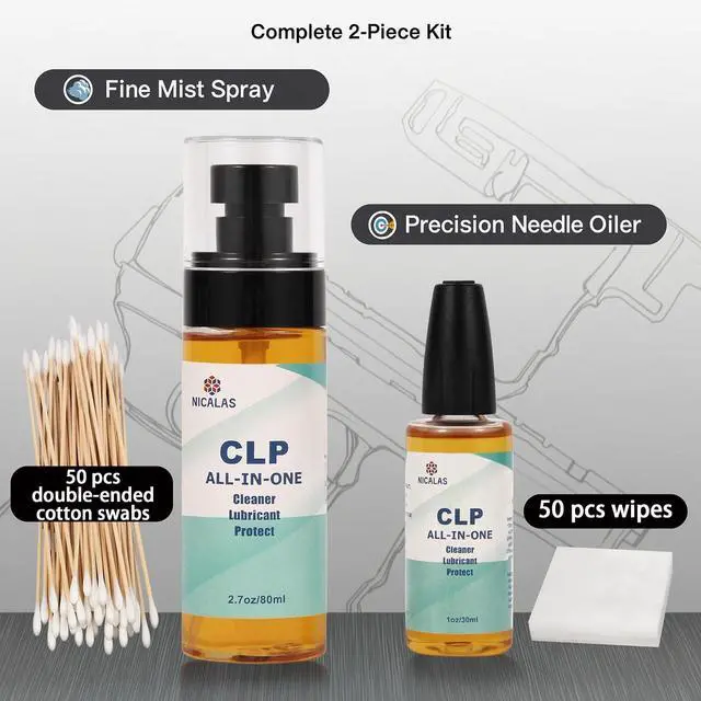 Alt view image 2 of 6 - CLP Gun Oil 3.7oz with Swabs & Patches for Firearm Maintenance | 3.7oz spray + needle oiler for precision application. Cleans, lubricates, and prevents rust. For Various firearms