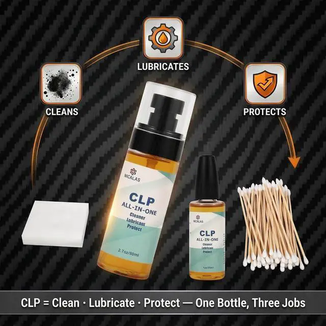 Alt view image 3 of 6 - CLP Gun Oil 3.7oz with Swabs & Patches for Firearm Maintenance | 3.7oz spray + needle oiler for precision application. Cleans, lubricates, and prevents rust. For Various firearms