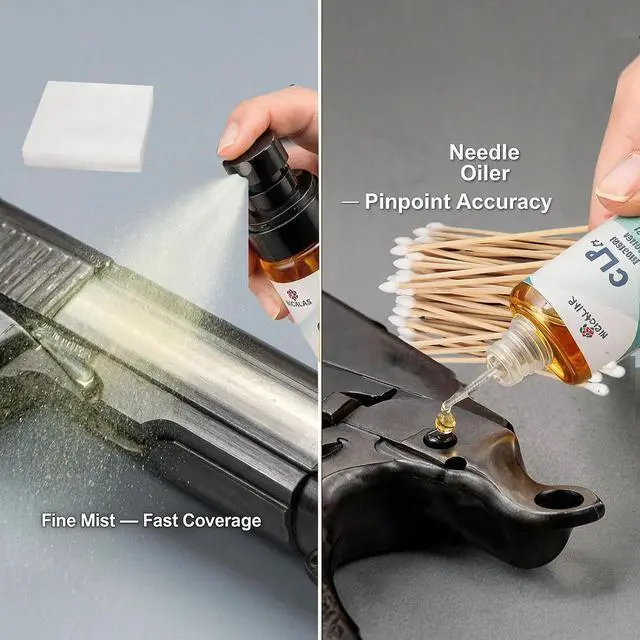 Alt view image 4 of 6 - CLP Gun Oil 3.7oz with Swabs & Patches for Firearm Maintenance | 3.7oz spray + needle oiler for precision application. Cleans, lubricates, and prevents rust. For Various firearms