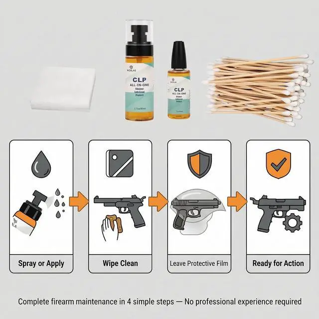 Alt view image 6 of 6 - CLP Gun Oil 3.7oz with Swabs & Patches for Firearm Maintenance | 3.7oz spray + needle oiler for precision application. Cleans, lubricates, and prevents rust. For Various firearms