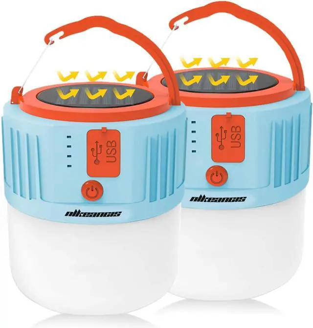 Main image of Solar LED Lantern, Camping Gear for Outside, USB Rechargeable Camping Light with Power, Waterproof, Survival Hanging Tent Light, Perfect for Hurricane Emergency, Hiking, Home(2 Pack)