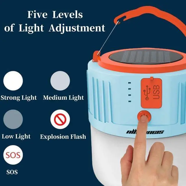 Alt view image 2 of 6 - Solar LED Lantern, Camping Gear for Outside, USB Rechargeable Camping Light with Power, Waterproof, Survival Hanging Tent Light, Perfect for Hurricane Emergency, Hiking, Home(2 Pack)