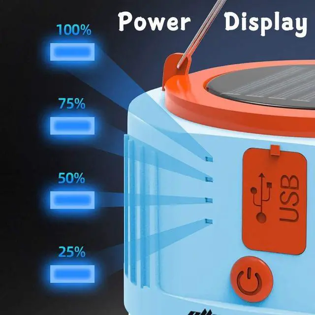 Alt view image 5 of 6 - Solar LED Lantern, Camping Gear for Outside, USB Rechargeable Camping Light with Power, Waterproof, Survival Hanging Tent Light, Perfect for Hurricane Emergency, Hiking, Home(2 Pack)