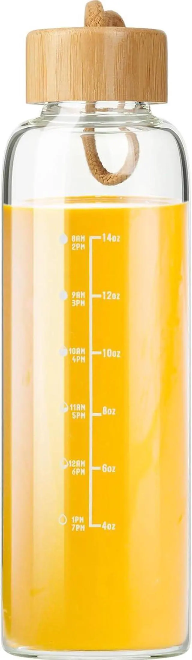 Main image of Doseno Glass Water Bottles: 17oz Borosilicate Bottle with Lid & Time Marker | Clear design with carrying strap and O-ring seal for water and juicing; reusable for offices, gyms, travel and cup holders
