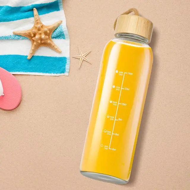 Alt view image 6 of 6 - Doseno Glass Water Bottles: 17oz Borosilicate Bottle with Lid & Time Marker | Clear design with carrying strap and O-ring seal for water and juicing; reusable for offices, gyms, travel and cup holders
