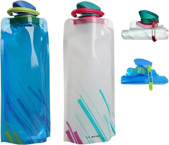 Main image of Collapsible Water Bottles for Travel 23oz Foldable Water Bottle with Carabiner,Leakproof BPA-Free Water Jup, Portable Reusable Water Bottle for Hiking,Sports,Camping,Biking (White+Blue)