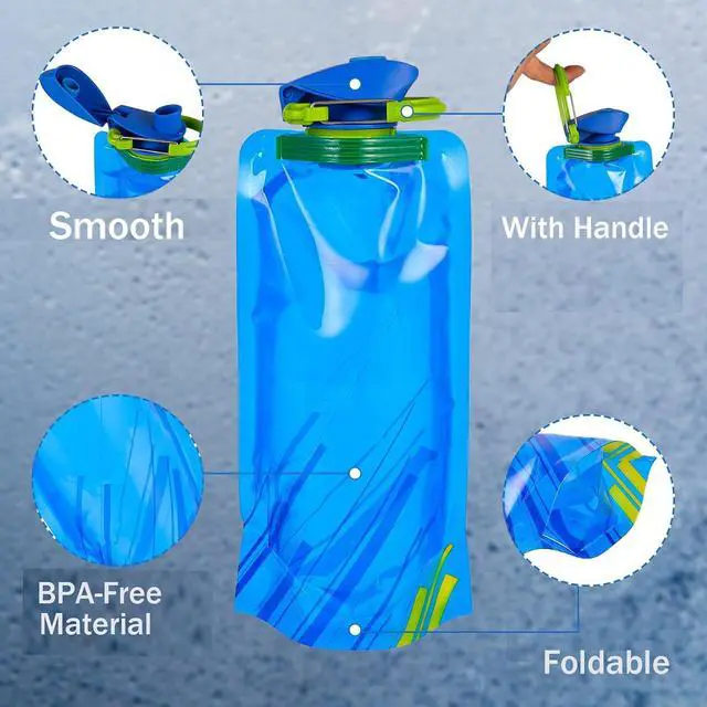 Alt view image 7 of 7 - Collapsible Water Bottles for Travel 23oz Foldable Water Bottle with Carabiner,Leakproof BPA-Free Water Jup, Portable Reusable Water Bottle for Hiking,Sports,Camping,Biking (White+Blue)