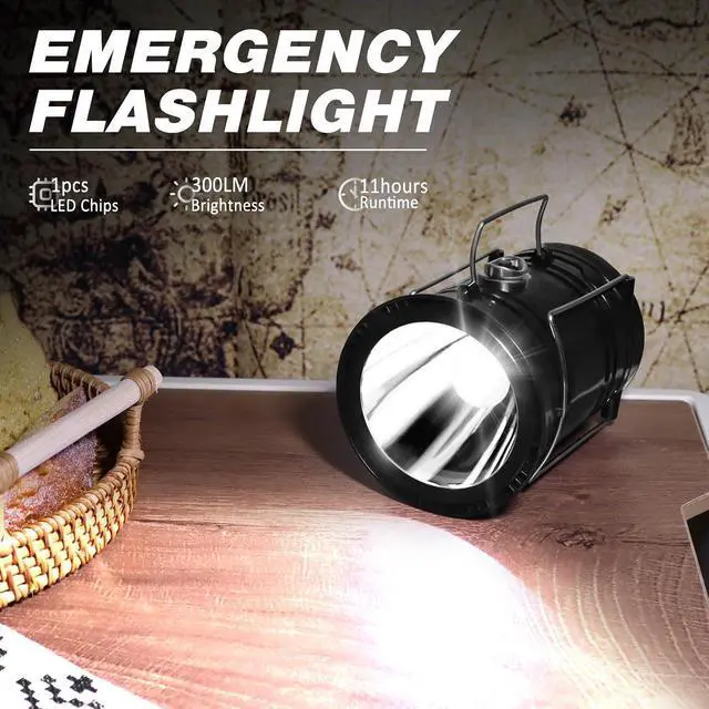 Alt view image 3 of 6 - DIBMS Solar Camping Lantern, Collapsible LED Flashlight Emergency Lights | LED Solar USB Rechargeable Lamp Folding Tent Hanging Lights Survival Kits for Hurricanes Power Outages Indoor Outdoor (Black)