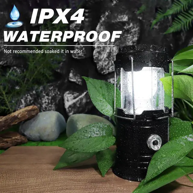 Alt view image 5 of 6 - DIBMS Solar Camping Lantern, Collapsible LED Flashlight Emergency Lights | LED Solar USB Rechargeable Lamp Folding Tent Hanging Lights Survival Kits for Hurricanes Power Outages Indoor Outdoor (Black)