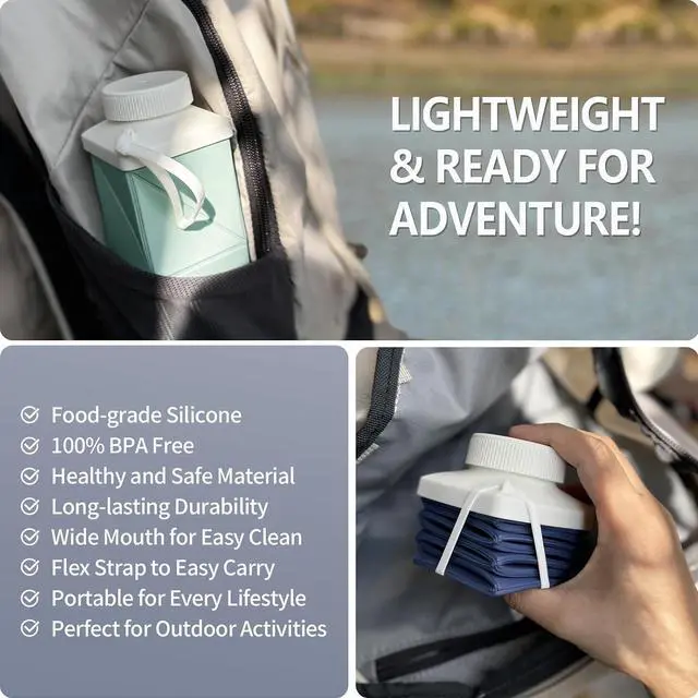 Alt view image 3 of 6 - Collapsible Water Bottles, 24 oz (720 ml), Portable Travel Water Bottle | Leakproof & Reusable, Lightweight Foldable Water Bottle for Traveling, Hiking, School, Sports & Outdoor, 1 Pack (Darkblue)