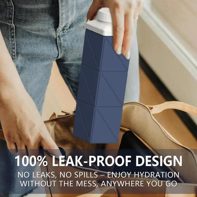 Alt view image 4 of 6 - Collapsible Water Bottles, 24 oz (720 ml), Portable Travel Water Bottle | Leakproof & Reusable, Lightweight Foldable Water Bottle for Traveling, Hiking, School, Sports & Outdoor, 1 Pack (Darkblue)