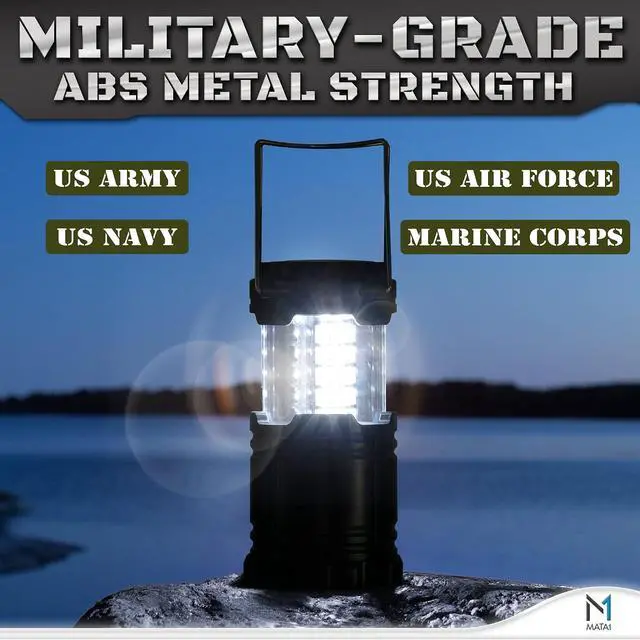 Alt view image 2 of 7 - Mata1-USA LED Camping Lanterns (Black, 2 Pack), Emergency Lights for Power Outages, Long-Lasting Battery-Powered Lights w/ 3 Adjustable Brightness Levels, Collapsible Lamps for Indoor & Outdoor Use