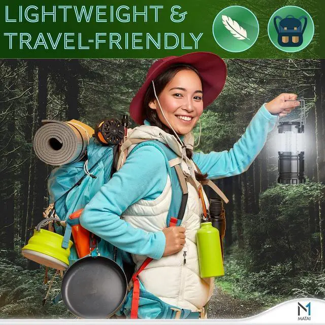 Alt view image 3 of 7 - Mata1-USA LED Camping Lanterns (Black, 2 Pack), Emergency Lights for Power Outages, Long-Lasting Battery-Powered Lights w/ 3 Adjustable Brightness Levels, Collapsible Lamps for Indoor & Outdoor Use