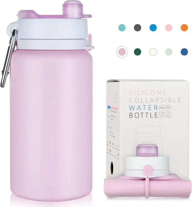 Main image of PLTCAT Collapsible Water Bottles, 19oz Foldable Silicone Travel Bottles | BPA-Free Silicone, Leak-Proof Lids, Dishwasher Safe, Carabiner Clips, Compact Roll-Up Design