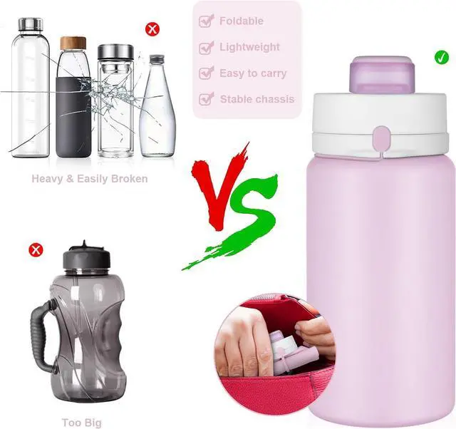 Alt view image 3 of 7 - PLTCAT Collapsible Water Bottles, 19oz Foldable Silicone Travel Bottles | BPA-Free Silicone, Leak-Proof Lids, Dishwasher Safe, Carabiner Clips, Compact Roll-Up Design