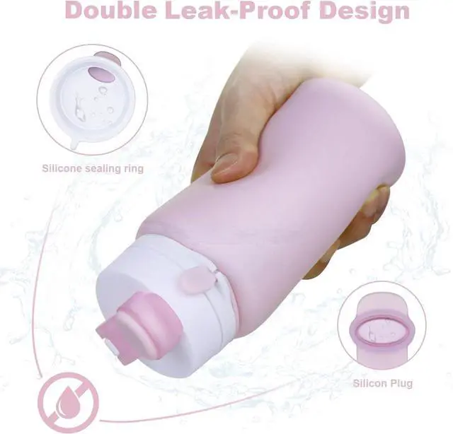 Alt view image 4 of 7 - PLTCAT Collapsible Water Bottles, 19oz Foldable Silicone Travel Bottles | BPA-Free Silicone, Leak-Proof Lids, Dishwasher Safe, Carabiner Clips, Compact Roll-Up Design