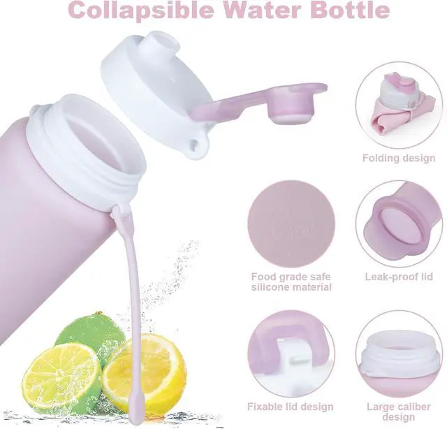 Alt view image 5 of 7 - PLTCAT Collapsible Water Bottles, 19oz Foldable Silicone Travel Bottles | BPA-Free Silicone, Leak-Proof Lids, Dishwasher Safe, Carabiner Clips, Compact Roll-Up Design