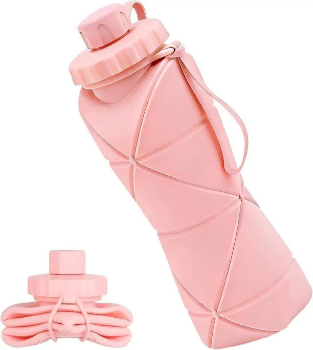 Main image of Collapsible Water Bottles 20oz (600ml), BPA-Free Silicone Foldable Portable Lightweight Reusable Water Bottle with Leak-Proof Lid & Lanyard for Outdoor Travel Cycling Gym & Camping