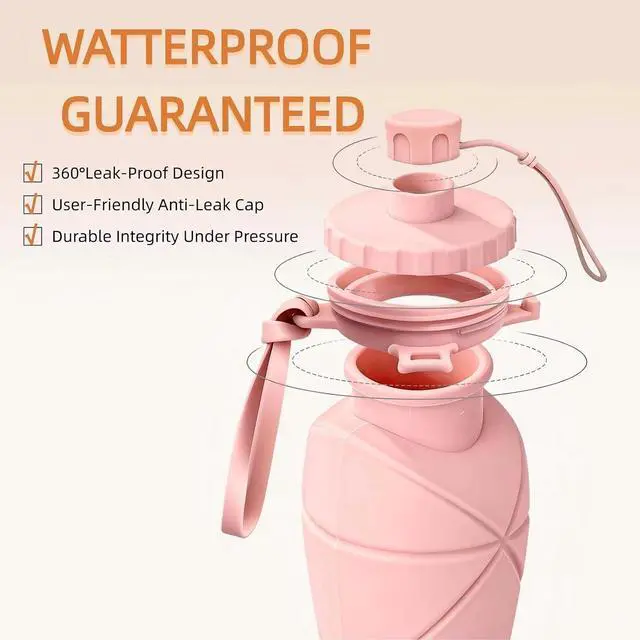 Alt view image 2 of 7 - Collapsible Water Bottles 20oz (600ml), BPA-Free Silicone Foldable Portable Lightweight Reusable Water Bottle with Leak-Proof Lid & Lanyard for Outdoor Travel Cycling Gym & Camping