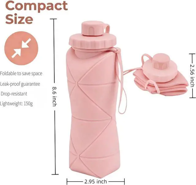 Alt view image 3 of 7 - Collapsible Water Bottles 20oz (600ml), BPA-Free Silicone Foldable Portable Lightweight Reusable Water Bottle with Leak-Proof Lid & Lanyard for Outdoor Travel Cycling Gym & Camping
