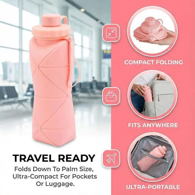 Alt view image 7 of 7 - Collapsible Water Bottles 20oz (600ml), BPA-Free Silicone Foldable Portable Lightweight Reusable Water Bottle with Leak-Proof Lid & Lanyard for Outdoor Travel Cycling Gym & Camping