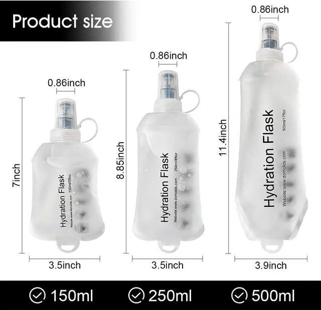 Alt view image 4 of 6 - WILDREEDS 250ml Soft Flask, TPU Collapsible Soft Water Bottle for Hydration Pack, Running Vest, Folding Water Bottle for Hiking Cycling Climbing-1Pcs, White