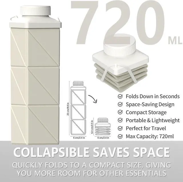 Alt view image 2 of 6 - Collapsible Water Bottles, 24 oz (720 ml), Portable Travel Water Bottle | Leakproof & Reusable, Lightweight Foldable Water Bottle for Traveling, Hiking, Gym, School, Sports & Outdoor, 1 Pack (Gray)