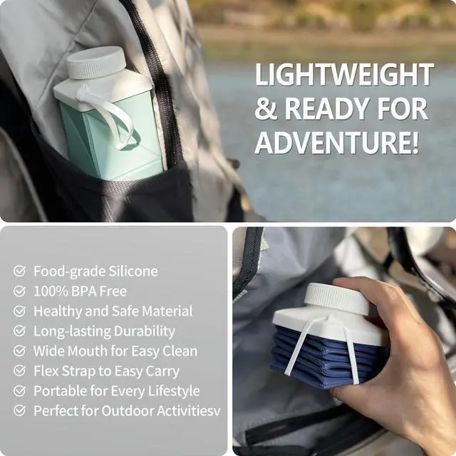 Alt view image 3 of 6 - Collapsible Water Bottles, 24 oz (720 ml), Portable Travel Water Bottle | Leakproof & Reusable, Lightweight Foldable Water Bottle for Traveling, Hiking, Gym, School, Sports & Outdoor, 1 Pack (Gray)