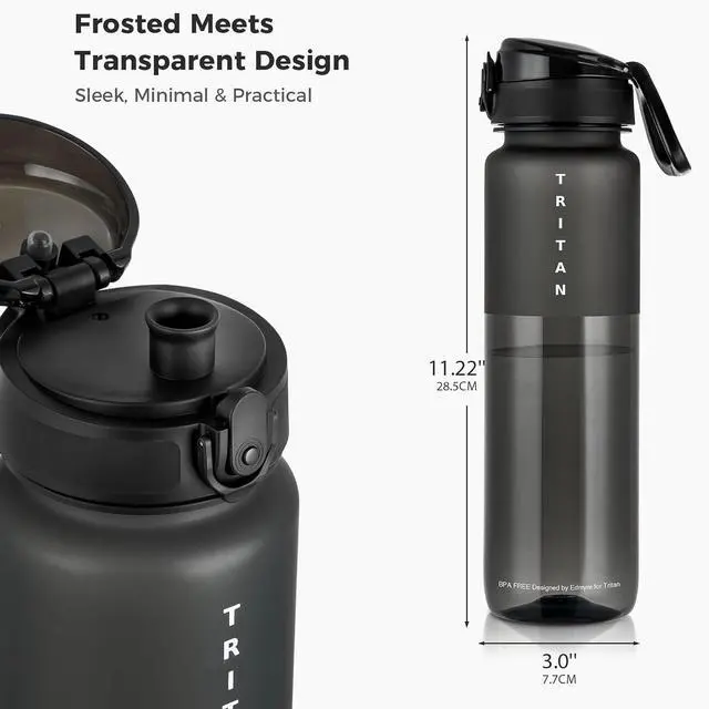Alt view image 5 of 7 - 32oz Clear Tritan Water Bottle with Chug Lid | Frosted & BPA-Free, Leakproof, Wide Mouth, Portable Sports Water Bottle for Gym, Office, Travel, OutdoorBlack