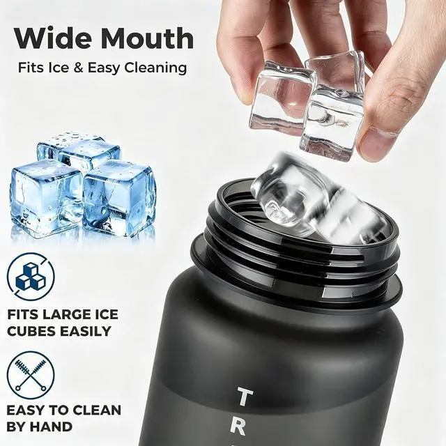 Alt view image 6 of 7 - 32oz Clear Tritan Water Bottle with Chug Lid | Frosted & BPA-Free, Leakproof, Wide Mouth, Portable Sports Water Bottle for Gym, Office, Travel, OutdoorBlack