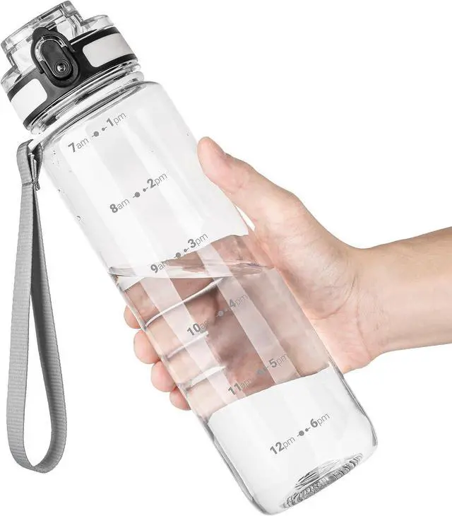 Main image of OLDLEY 32 oz Water Bottle, Motivational Water Bottle with Time Marker, Sports Water Bottle With Strap, Leakproof & BPA Free Large Water Bottles for School, Gym, Travel, Outdoor, Tritan, Transparent