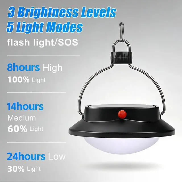 Alt view image 7 of 7 - Portable Solar LED Camping Lantern, Lightweight & Compact 2000mAh Rechargeable Tent Light for Camping, Hiking, Backpacking, Fishing & Emergency Use, 350 Lumens, 5 Lighting Modes, IP67 Waterproof