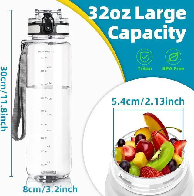 Alt view image 5 of 7 - OLDLEY 32 oz Water Bottle, Motivational Water Bottle with Time Marker, Sports Water Bottle With Strap, Leakproof & BPA Free Large Water Bottles for School, Gym, Travel, Outdoor, Tritan, Transparent