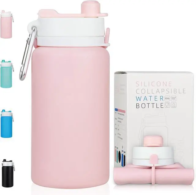 Main image of PLTCAT Collapsible Water Bottles, 19oz Foldable Silicone Travel Bottles | BPA-Free Silicone, Leak-Proof Lids, Dishwasher Safe, Carabiner Clips, Compact Roll-Up Design