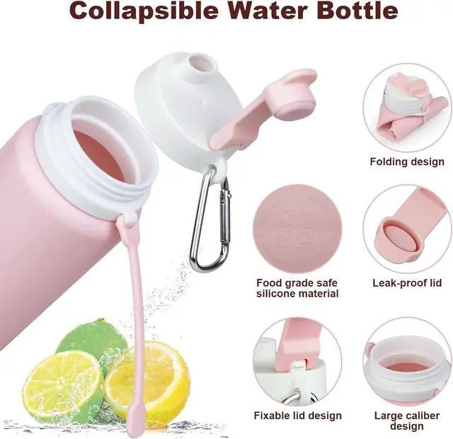 Alt view image 2 of 7 - PLTCAT Collapsible Water Bottles, 19oz Foldable Silicone Travel Bottles | BPA-Free Silicone, Leak-Proof Lids, Dishwasher Safe, Carabiner Clips, Compact Roll-Up Design