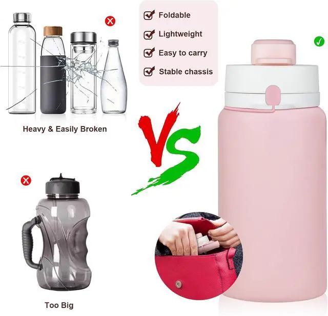 Alt view image 5 of 7 - PLTCAT Collapsible Water Bottles, 19oz Foldable Silicone Travel Bottles | BPA-Free Silicone, Leak-Proof Lids, Dishwasher Safe, Carabiner Clips, Compact Roll-Up Design