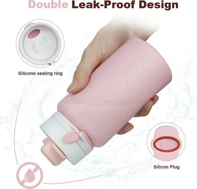 Alt view image 6 of 7 - PLTCAT Collapsible Water Bottles, 19oz Foldable Silicone Travel Bottles | BPA-Free Silicone, Leak-Proof Lids, Dishwasher Safe, Carabiner Clips, Compact Roll-Up Design