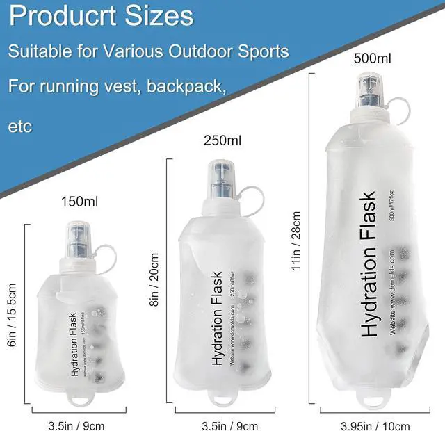 Alt view image 2 of 6 - CLINTT 250ml Soft Flask, Foldable Running Water Bottle, TPU Folding Soft Water Flask, BPA-Free Collapsible Flask for Hydration Pack Running Vest, Cycling, Climbing, Hiking - 1Pcs, White