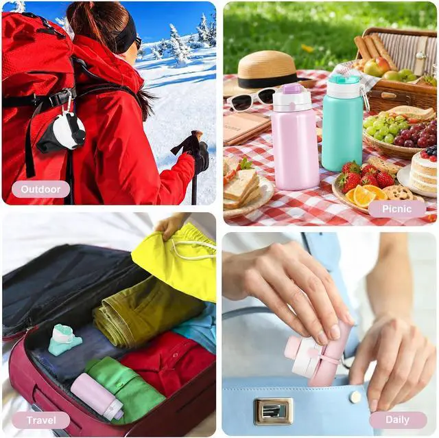 Alt view image 7 of 7 - PLTCAT Collapsible Water Bottles, 19oz Foldable Silicone Travel Bottles | BPA-Free Silicone, Leak-Proof Lids, Dishwasher Safe, Carabiner Clips, Compact Roll-Up Design