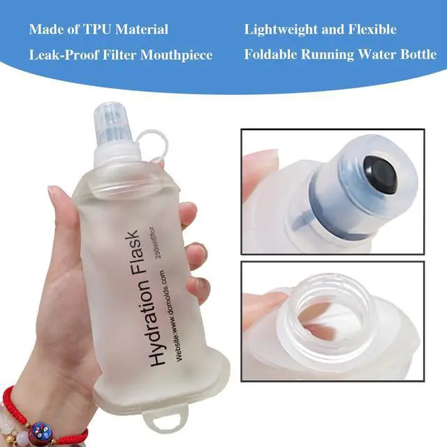Alt view image 4 of 6 - CLINTT 250ml Soft Flask, Foldable Running Water Bottle, TPU Folding Soft Water Flask, BPA-Free Collapsible Flask for Hydration Pack Running Vest, Cycling, Climbing, Hiking - 1Pcs, White