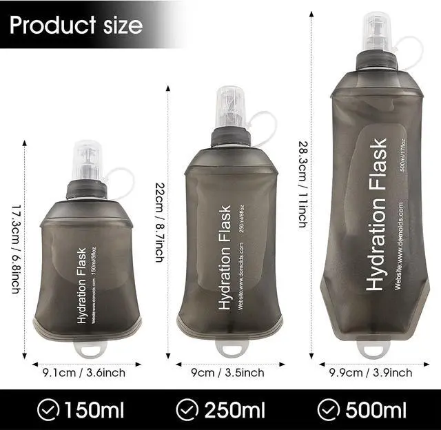 Alt view image 2 of 7 - GUYI GYGYL Soft Flask, Collapsible Water Bottle for Sports, 250ml Grey | TPU Collapsible Water Bottle for Hydration Pack, Running Vest, Leak-Proof Folding Bottle for Hiking Cycling Climbing Jogging