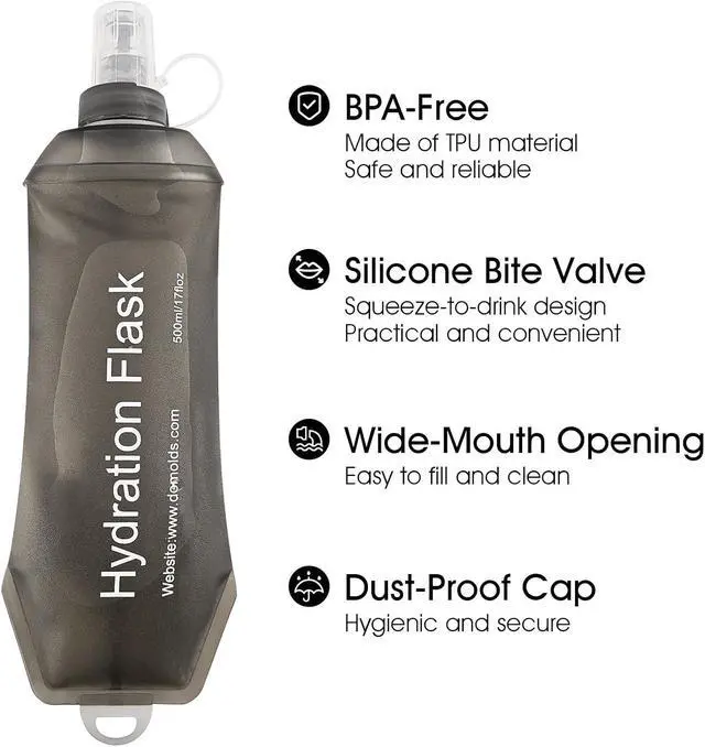 Alt view image 3 of 7 - GUYI GYGYL Soft Flask, Collapsible Water Bottle for Sports, 250ml Grey | TPU Collapsible Water Bottle for Hydration Pack, Running Vest, Leak-Proof Folding Bottle for Hiking Cycling Climbing Jogging