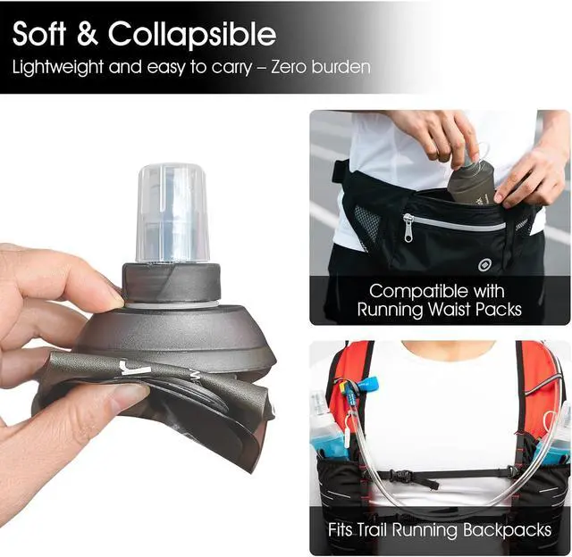 Alt view image 4 of 7 - GUYI GYGYL Soft Flask, Collapsible Water Bottle for Sports, 250ml Grey | TPU Collapsible Water Bottle for Hydration Pack, Running Vest, Leak-Proof Folding Bottle for Hiking Cycling Climbing Jogging