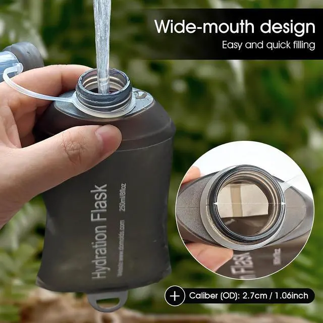 Alt view image 5 of 7 - GUYI GYGYL Soft Flask, Collapsible Water Bottle for Sports, 250ml Grey | TPU Collapsible Water Bottle for Hydration Pack, Running Vest, Leak-Proof Folding Bottle for Hiking Cycling Climbing Jogging