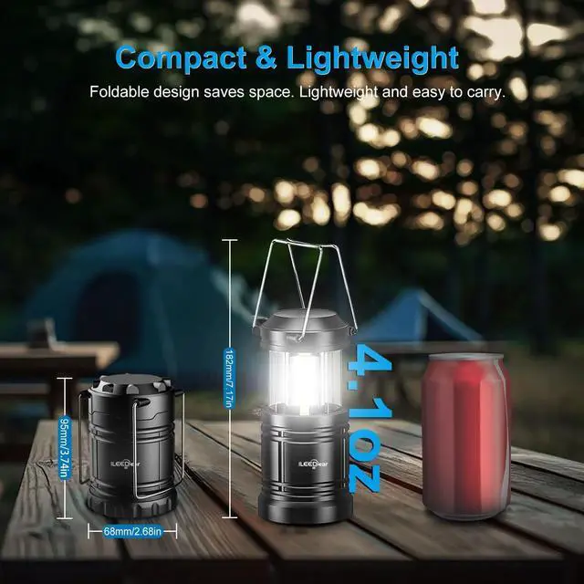 Alt view image 2 of 7 - LED Camping Lantern, Battery Operated, 2 Pack | Adjustable brightness, collapsible design, camping essentials, emergency, hurricane, storm, power outage, outdoor