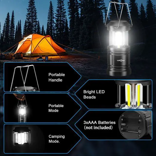 Alt view image 4 of 7 - LED Camping Lantern, Battery Operated, 2 Pack | Adjustable brightness, collapsible design, camping essentials, emergency, hurricane, storm, power outage, outdoor