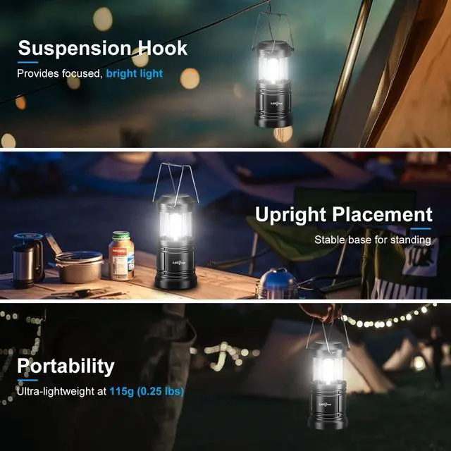 Alt view image 6 of 7 - LED Camping Lantern, Battery Operated, 2 Pack | Adjustable brightness, collapsible design, camping essentials, emergency, hurricane, storm, power outage, outdoor