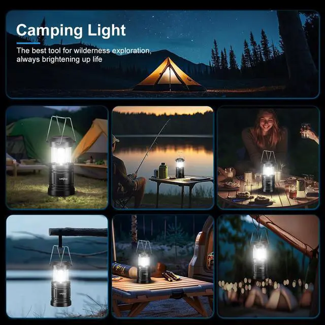 Alt view image 7 of 7 - LED Camping Lantern, Battery Operated, 2 Pack | Adjustable brightness, collapsible design, camping essentials, emergency, hurricane, storm, power outage, outdoor
