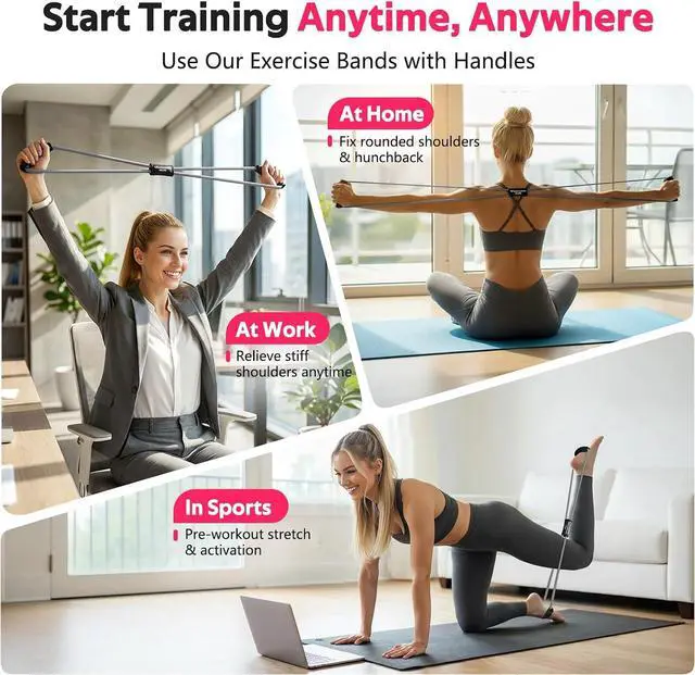 Alt view image 3 of 7 - RENRANRING Figure 8 Fitness Resistance Bands with Handles - Exercise Tube Band Set of 3 for Arm and Shoulder Stretch, Rope 8 Word Elastic for Women and Men